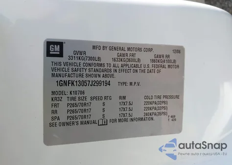 2007 Chevrolet Tahoe Lt from USA, damaged, VIN 1GNFK13057J299194